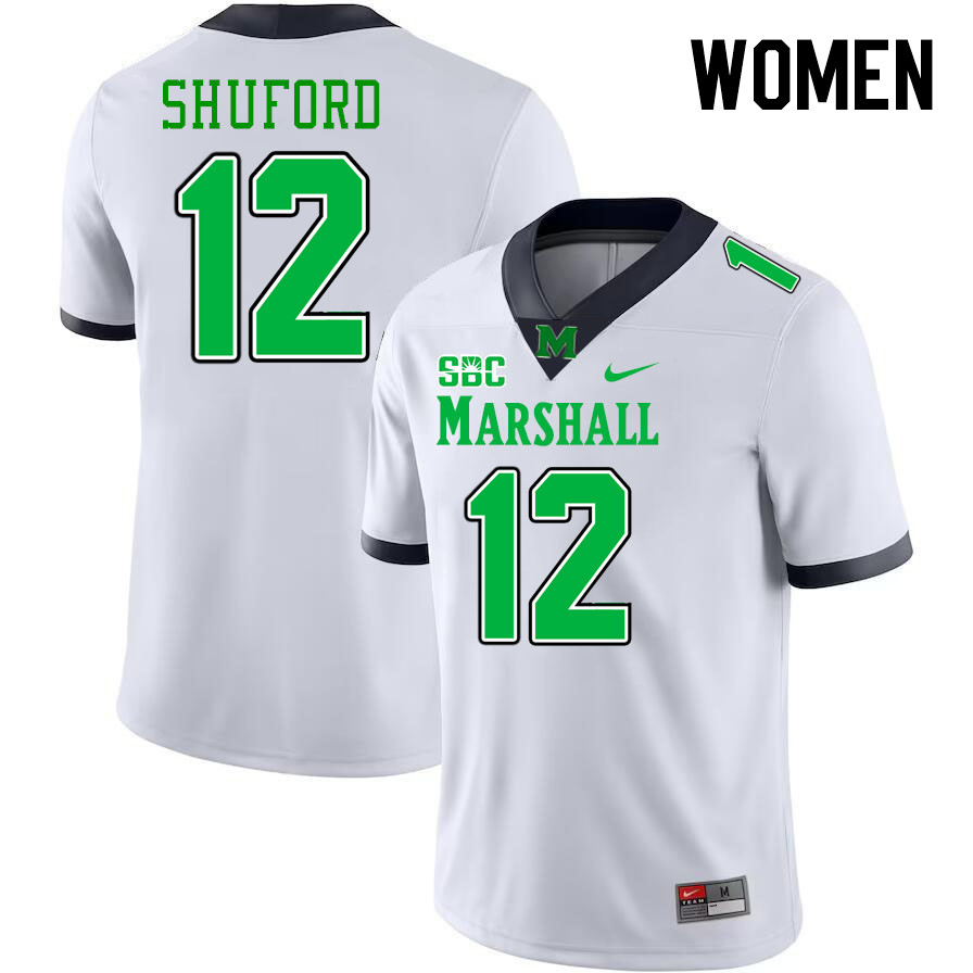 Women #12 Jason Shuford Marshall Thundering Herd SBC Conference College Football Jerseys Stitched-Wh
